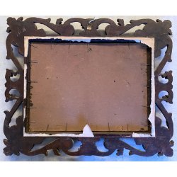 ANTICO QUADRO OLIO Omero Solaro PAESAGGIO MONTANO BAITA CORNICE SCOLPITA VOLUTE