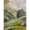 ANTICO QUADRO OLIO Omero Solaro PAESAGGIO MONTANO BAITA CORNICE SCOLPITA VOLUTE