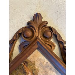 ANTICO QUADRO OLIO Omero Solaro PAESAGGIO MONTANO BAITA CORNICE SCOLPITA VOLUTE