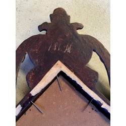 ANTICO QUADRO OLIO Omero Solaro PAESAGGIO MONTANO BAITA CORNICE SCOLPITA VOLUTE