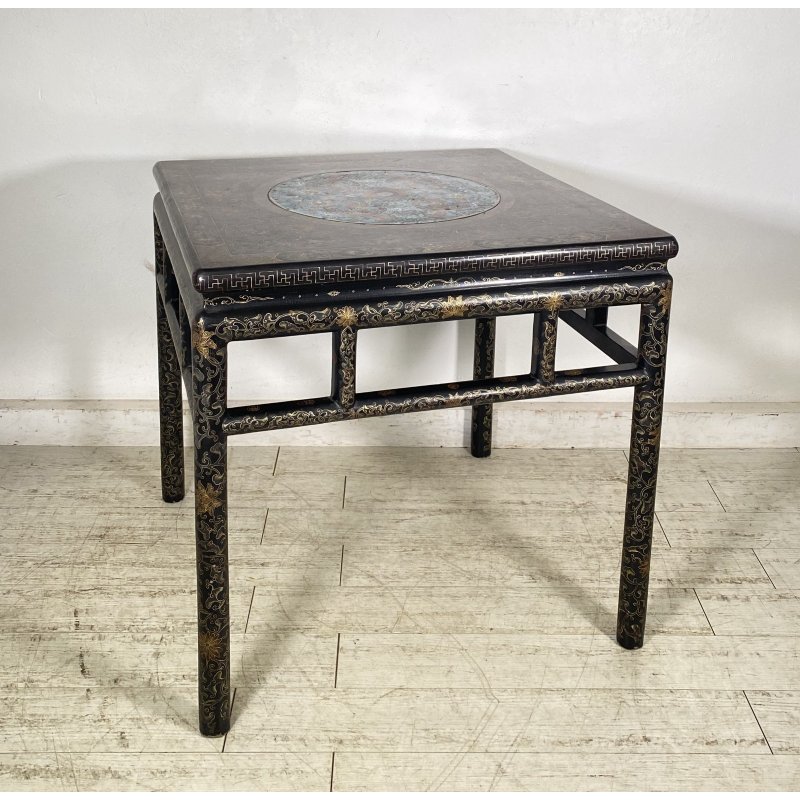 ANTICO TAVOLO CINESE 1800/1900 LEGNO DI ROSA LACCATO CLOISONNE ARTE ORIENTALE