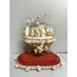 ANTICA MARIA BAMBINA in CULLA Simulacro teca CAMPANA di VETRO h 31 cm epoca '800