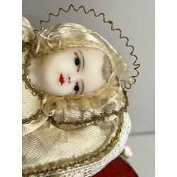 ANTICA MARIA BAMBINA in CULLA Simulacro teca CAMPANA di VETRO h 31 cm epoca '800