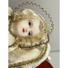 ANTICA MARIA BAMBINA in CULLA Simulacro teca CAMPANA di VETRO h 31 cm epoca '800