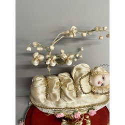 ANTICA MARIA BAMBINA in CULLA Simulacro teca CAMPANA di VETRO h 31 cm epoca '800