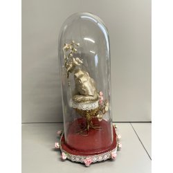 ANTICA MARIA BAMBINA in CULLA Simulacro teca CAMPANA di VETRO h 31 cm epoca '800