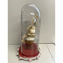 ANTICA MARIA BAMBINA in CULLA Simulacro teca CAMPANA di VETRO h 31 cm epoca '800