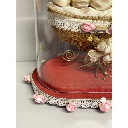 ANTICA MARIA BAMBINA in CULLA Simulacro teca CAMPANA di VETRO h 31 cm epoca '800