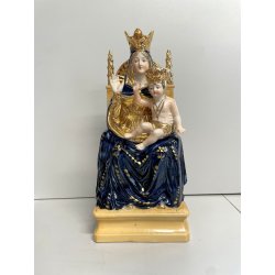 ANTICA scultura MADONNA INCORONATA con BAMBINO GESU su TRONO ceramica smaltata