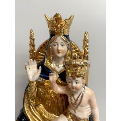 ANTICA scultura MADONNA INCORONATA con BAMBINO GESU su TRONO ceramica smaltata