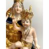 ANTICA scultura MADONNA INCORONATA con BAMBINO GESU su TRONO ceramica smaltata