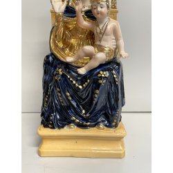 ANTICA scultura MADONNA INCORONATA con BAMBINO GESU su TRONO ceramica smaltata