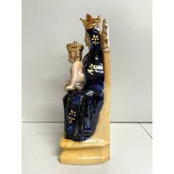 ANTICA scultura MADONNA INCORONATA con BAMBINO GESU su TRONO ceramica smaltata