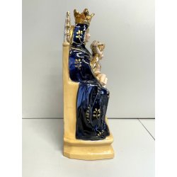 ANTICA scultura MADONNA INCORONATA con BAMBINO GESU su TRONO ceramica smaltata