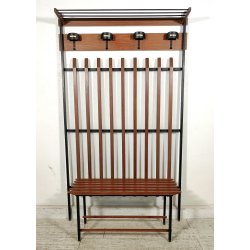 ATTACCAPANNI con PANCA anni 60 Metallo Legno APPENDIABITI VINTAGE Modernariato