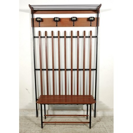 ATTACCAPANNI con PANCA anni 60 Metallo Legno APPENDIABITI VINTAGE Modernariato