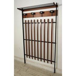 ATTACCAPANNI con PANCA anni 60 Metallo Legno APPENDIABITI VINTAGE Modernariato