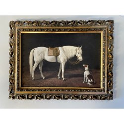 ANTICA CORNICE con STAMPA CAVALLO CANE riproduzione opera SPERLING HEINRICH