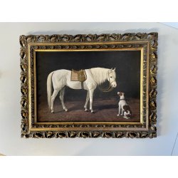 ANTICA CORNICE con STAMPA CAVALLO CANE riproduzione opera SPERLING HEINRICH