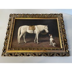 ANTICA CORNICE con STAMPA CAVALLO CANE riproduzione opera SPERLING HEINRICH