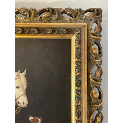 ANTICA CORNICE con STAMPA CAVALLO CANE riproduzione opera SPERLING HEINRICH