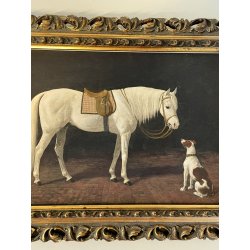 ANTICA CORNICE con STAMPA CAVALLO CANE riproduzione opera SPERLING HEINRICH