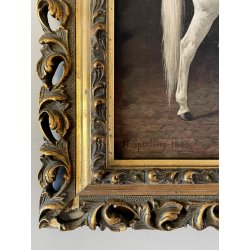 ANTICA CORNICE con STAMPA CAVALLO CANE riproduzione opera SPERLING HEINRICH