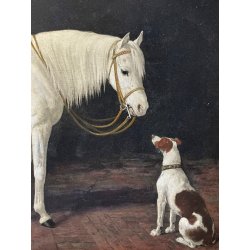 ANTICA CORNICE con STAMPA CAVALLO CANE riproduzione opera SPERLING HEINRICH