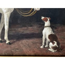 ANTICA CORNICE con STAMPA CAVALLO CANE riproduzione opera SPERLING HEINRICH