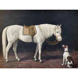 ANTICA CORNICE con STAMPA CAVALLO CANE riproduzione opera SPERLING HEINRICH