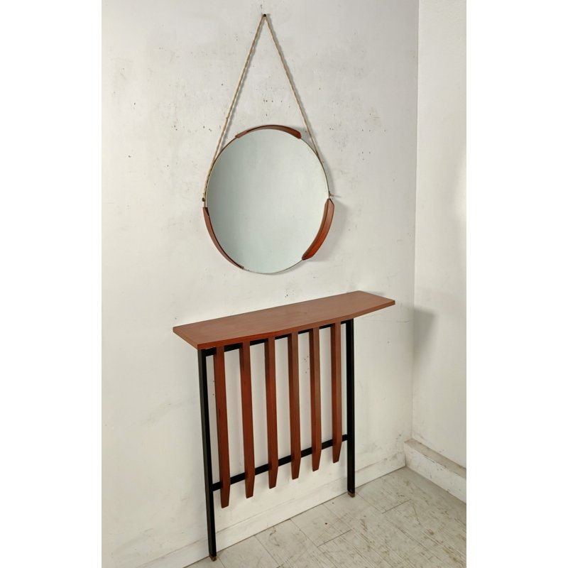 CONSOLLE con SPECCHIO anni 60 Metallo Legno ETAGERE MIRROR VINTAGE Modernariato
