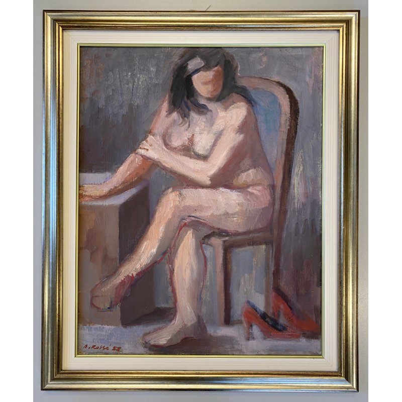 RITRATTO DIPINTO OLIO A. Rossi "Le scarpe della modella" RITRATTO NUDO FEMMINILE