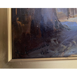 DIPINTO OLIO TAVOLA M. Cammarano SCORCIO ARCHITETTONICO PAESAGGIO RURALE 1912