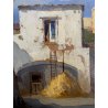 DIPINTO OLIO TAVOLA M. Cammarano SCORCIO ARCHITETTONICO PAESAGGIO RURALE 1912