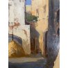 DIPINTO OLIO TAVOLA M. Cammarano SCORCIO ARCHITETTONICO PAESAGGIO RURALE 1912