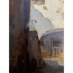 DIPINTO OLIO TAVOLA M. Cammarano SCORCIO ARCHITETTONICO PAESAGGIO RURALE 1912