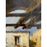 DIPINTO OLIO TAVOLA M. Cammarano SCORCIO ARCHITETTONICO PAESAGGIO RURALE 1912