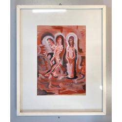 DIPINTO ASTRATTO ACQUERELLO CARTONCINO "onaliM 67" R. Milano SENZA TITOLO FIGURE