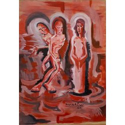 DIPINTO ASTRATTO ACQUERELLO CARTONCINO "onaliM 67" R. Milano SENZA TITOLO FIGURE