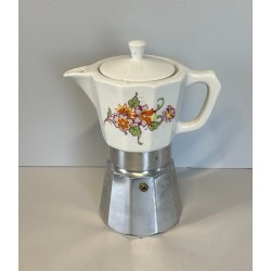 RARA CAFFETTIERA MOKA vintage ALPU ceramica ALLUMINIO 6 tazze PORCELLANA PUPPY