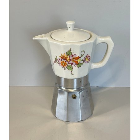 RARA CAFFETTIERA MOKA vintage ALPU ceramica ALLUMINIO 6 tazze PORCELLANA PUPPY