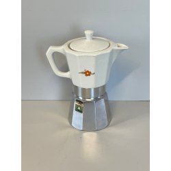RARA CAFFETTIERA MOKA vintage ALPU ceramica ALLUMINIO 6 tazze PORCELLANA PUPPY