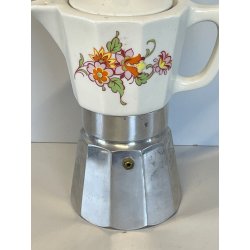 RARA CAFFETTIERA MOKA vintage ALPU ceramica ALLUMINIO 6 tazze PORCELLANA PUPPY