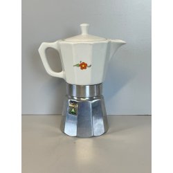 RARA CAFFETTIERA MOKA vintage ALPU ceramica ALLUMINIO 6 tazze PORCELLANA PUPPY