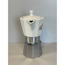 RARA CAFFETTIERA MOKA vintage ALPU ceramica ALLUMINIO 6 tazze PORCELLANA PUPPY