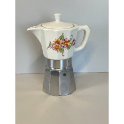 RARA CAFFETTIERA MOKA vintage ALPU ceramica ALLUMINIO 6 tazze PORCELLANA PUPPY