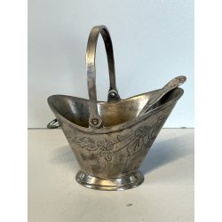 antica ZUCCHERIERA METALLO ARGENTATO a SECCHIELLO vittoriana con CUCCHIAINO