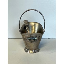 antica ZUCCHERIERA METALLO ARGENTATO a SECCHIELLO vittoriana con CUCCHIAINO