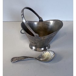 antica ZUCCHERIERA METALLO ARGENTATO a SECCHIELLO vittoriana con CUCCHIAINO