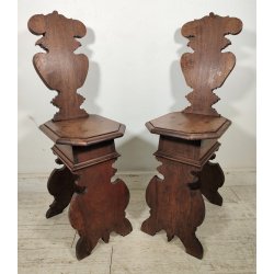 ANTICA COPPIA SEDIA SGABELLI Rinascimento EPOCA 800 Old Chair LEGNO NOCE TRONO